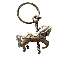 **Amazing Vintage Pewter Carousel Horse Keychain**